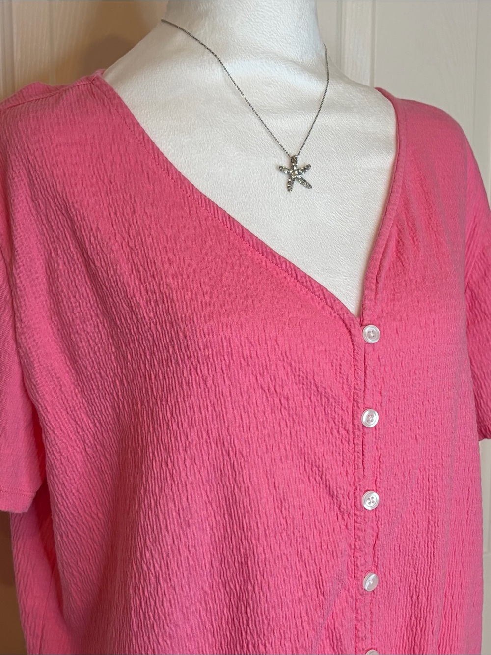 Talbots Hot Pink Button-Front Tie-Hem Blouse - Picture 2 of 7